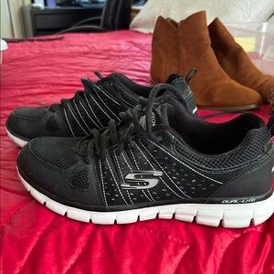 Skechers Dual-Lite Black and White Athletic Shoes